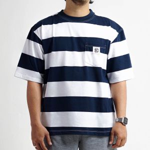 Kaos Oversize Salur Stripe Seterip Kazawaru Pria Laki Cowo Cewe Wanita 100 % Katun 24s Merah Maroon