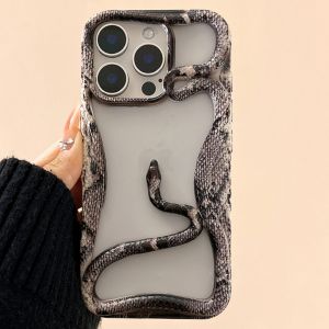 Luxury Hollow Stylish 3D Snake Phone Case For iPhone 16 Pro Max 15 14 Plus 13 12 11 Shockproof Glossy Grain Cooling Cover