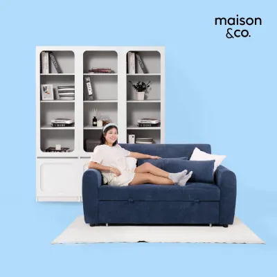 MAISON&CO. MAISON CO. โซฟาเบด รุ่น Butter สีน้ำเงิน พร้อมตู้สูง x3 รุ่น Solla สีขาว