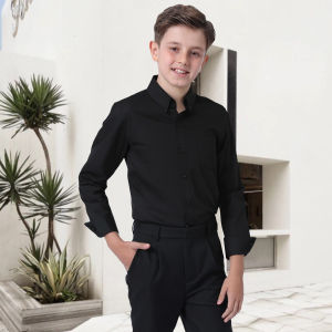 White Long Sleeve for Kids Boy Green Shirt School Uniform Teens Graduation Formal Attire 6-14 Years Wedding Gentleman Ring Bearer Polo Tops Christmas Red Black