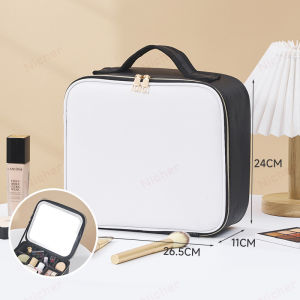 Make up Bag With Mirror LED Light USB Charge Make up Organizer Cosmetic Pouch Large Capacity