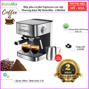 Máy pha cà phê Espresso thương hiệu BioloMix CM6866 áp suất lên đến 20 bar dung tích chứa nước 1.5L (Tặng kèm cốc pha chế)- Bảo hành 12 tháng
