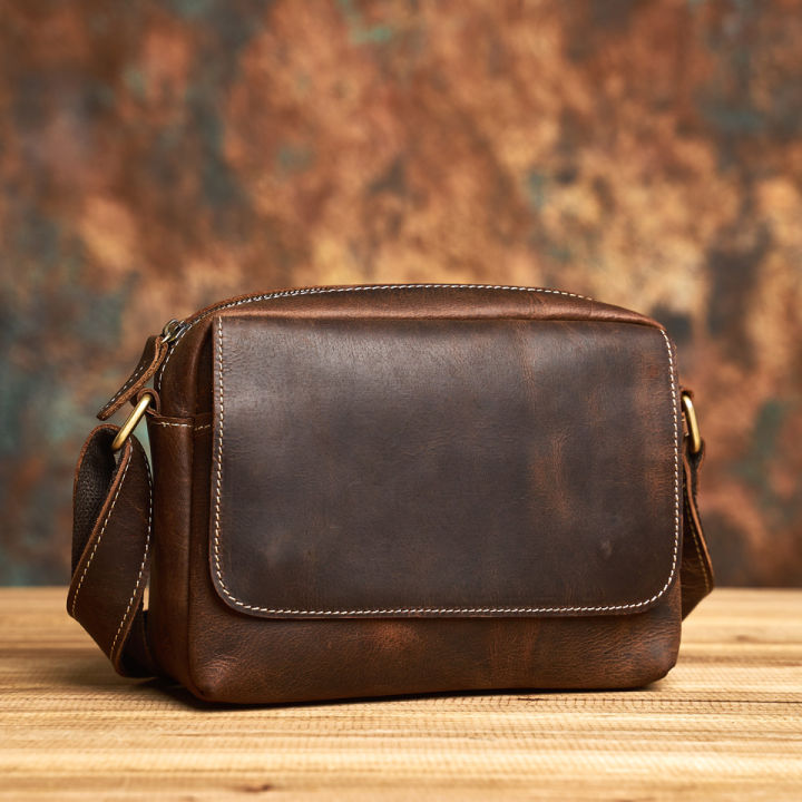 Crossbody Pouch Bag Genuine Leather Shoulder Bag Casual Retro