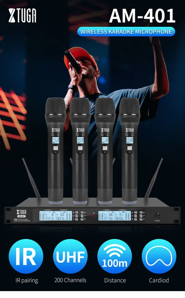 XTUGA AM 401 Professional 4 Channel UHF Wireless Microphone System