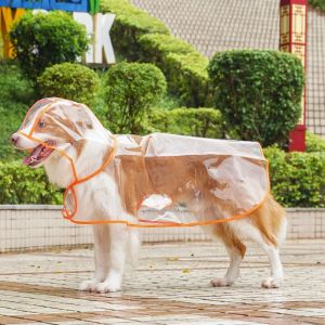 TUS Transparent Dog Raincoat Waterproof Plastic Pet Hooded Rainwear Pet Accessories Color Edge Puppy Rain Poncho For Rainy Day