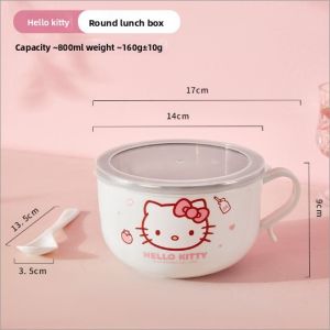 Sanrio Hello Kitty Bowl 800ml Double-walled Anti-scalding Stainless Steel with Lid Handle LFB424