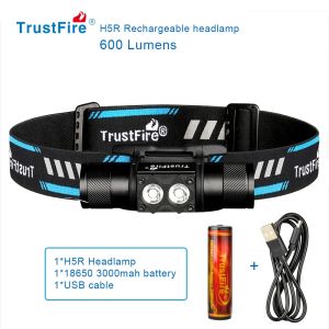 Trustfire H5R Headlamp 600 Lumens Dual LEDs USB Rechargeable Lamp Headlights 18650 Head Flashlights Fishing with Power Indicator