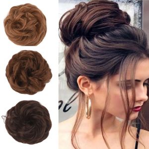 Rambut palsu wanita BAIXL Vintage Trendy tidak kelihatan palsu hitam perempuan perempuan perempuan sambungan rambut Brown Donut Roller Hairpiece Curly Hair Chignon Ball ketua rambut palsu sintetik Messy Bun
