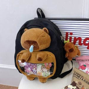 FDHT สัตว์สัตว์สัตว์ กระเป๋าเป้ตุ๊กตา Capybara กระเป๋าโรงเรียนกระเป๋า จุได้มาก กระเป๋าสะพาย Capybara แฟชั่นสำหรับผู้หญิง ตุ๊กตายัดไส้ กระเป๋าเป้ลายการ์ตูน ของขวัญวันเกิดเด็ก