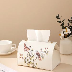 INTOONE In ấn Giá đỡ khăn ăn Phong cách Trung Quốc Chống bụi Máy phát giấy vệ sinh Thanh lịch Da PU Hộp đựng khăn giấy dành cho văn phòng tại nhà