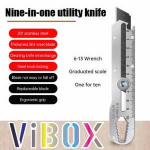 Vibox Cutter Stainless stanless Cuter Pisau Tajam Baja Multifungsi Kunci Pas 9in1 Pemotong Serba Guna