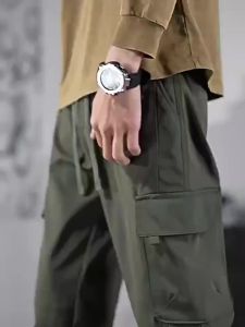 American Style Straight-Leg Cargo Pants for Men Autumn and Winter Loose Fit Multi-Pocket Mens Pants Casual Pants Long Pants Fleece-Lined Wear-Resistant