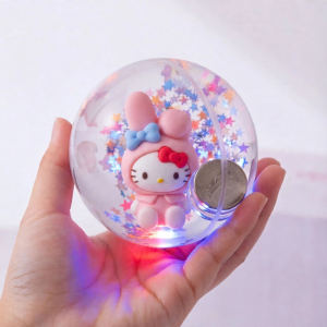 Sanrio LED Light-Up Crystal Ball - Cute Kuromi Hello Kitty Bouncing Stars Confetti Snow Globe Decor