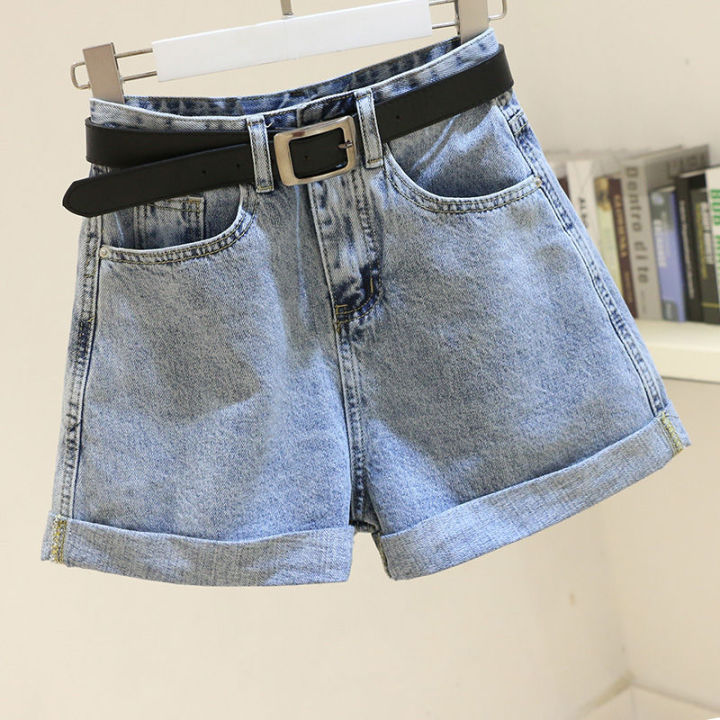 Women's high waisted denim shorts, women's rolled hem, 2023