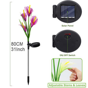 Solar Garden Stake Lights Outdoor Waterproof with 4 Calla Lily LED Flowers for Home Garden Patio Backyard Decoration