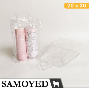SAMOYED Tas Plastik Mika Transparan / Hampers / Souvenir / Tote / Goodie Bag PVC Uk. 20 x 30 x 10 cm