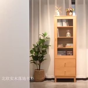 Nordic Solid Wood Bookshelf With Glass Door Simple And Modern Storage Cabinet Living Room Display Cabinet Sofa Side Cabinet