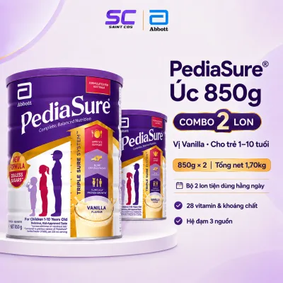 Sữa bột Abbott PediaSure Úc 850g bộ 2 lon vị Vanilla cho trẻ 1-10 tuổi dinh dưỡng cân bằng