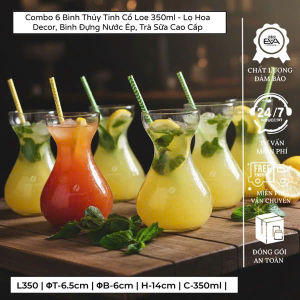 Combo 6 Bình Thủy Tinh Dáng Loe 350ml Đựng Nước Ép Sinh Tố Decor Sang Trọng
