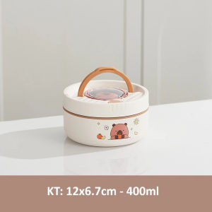 Hộp Đựng Thực Phẩm Tròn Có Quai Xách 400ml/600ml – Hộp Đựng Cháo Canh Cơm Mini Nắp Kín Chống Tràn Họa Tiết Capybara LILA HCTRONCA