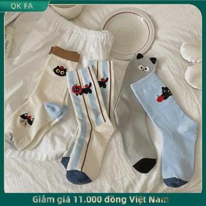 QK FA ✨ 1 4 đôi vớ mèo con vui nhộn thoáng khí cotton thời trang mới lạ dễ thương mới lạ vớ sọc hoạt hình dài phong cách preppy giản dị cho nữ