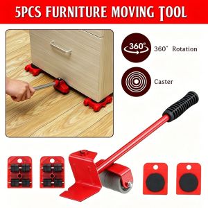 CHUANGCHAO 5PCS Heavy Duty Furniture Moving Tool Set Easy Furniture Lifter with Roller Wheels for House Moving & Heavy Appliance Transport