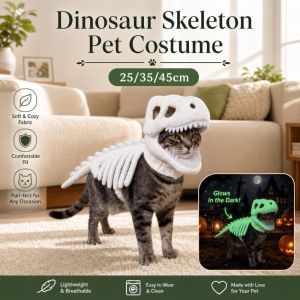 WENQI 3D Dinosaur Skeleton Pet Costume Glow in The Dark Luminous Dinosaur Bone Pet Headgear Plush Toys Wearable Dinosaur Skull Headgear Pet Supplies