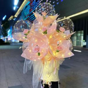 DK Mall Original LED Rose Bouquet Luminous Balloon Transparent Ball Rose Bouquet DIY Set (1piece)