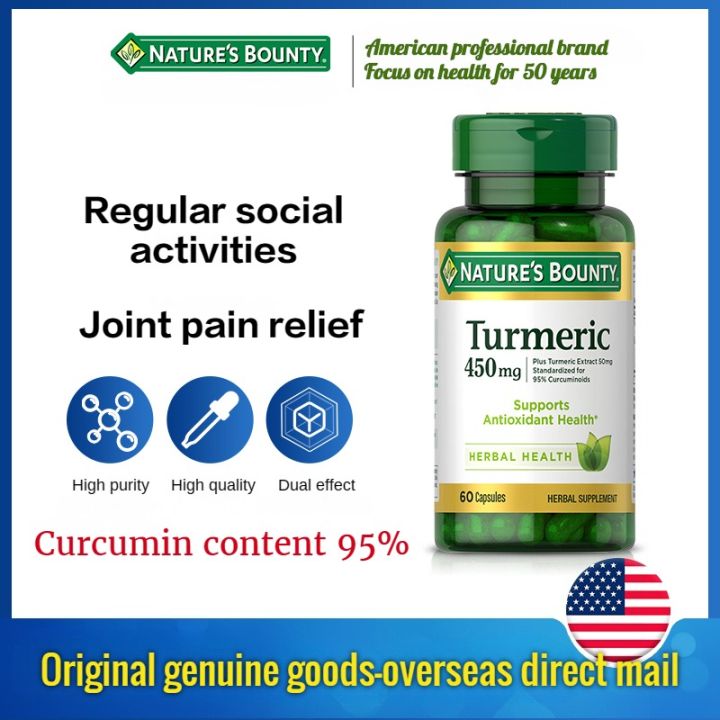 Nature’s Bounty Turmeric Tablets - 450mg, 60 Tablets, Soothe Joint Pain ...