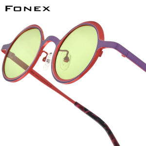 Fonex Kính râm Titan phụ nữ thiết kế thương hiệu Tròn Kiểu retro cổ điển Kính mát phân cực nam Nhật Bản UV400 phân cực Màu 85774