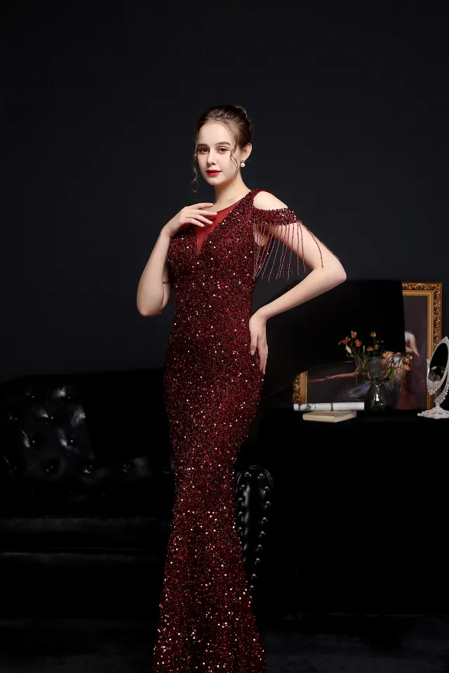 Red Dress Cocktail Dress For 50th Birthday Women's Formal Evening Dress  Party Dress Elegant Sequined Fishtail