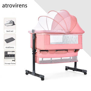 Adjustable 3-in-1 Baby Crib with Mosquito Net Storage Basket and Universal Wheels for 0-3 Years High Quality Nursery Bed