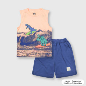 Bộ sát nách bé trai Bigfox Miss Meow mùa hè kiểu ba lỗ chất cotton in khủng long size đại 3911 tuổi 25kg 40kg 1926