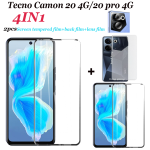 (4in1) cho Tecno Camon 20 2pcs toàn màn hình kính cường lực Tecno Camon 20 Kính cường lực chuyên nghiệp kính cường lực + 1 tấm dán bảo vệ ống kính + 1 trở lại filmtecno Camon 20 hàng đầu