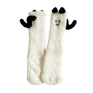 ถุงเท้ากันหนาวสำหรับเด็กถุงเท้าขนแกะสีแสดกลางน่องถุงเท้ากันหนาวสำหรับบ้านหรือโรงเรียน