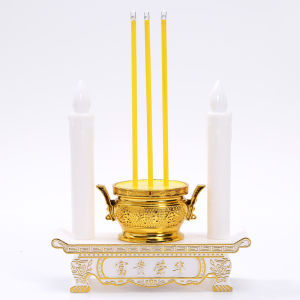 ชุดกระถางธูปไฟฟ้าสไตล์หรูพร้อมเทียนไฟ LED และถ่านฟรี ดีไซน์เรียบหรู