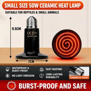 Pet Reptile Far Infrared Ceramic Heating Lamp 50/75/100W Heat Emitter Bulb Animal Hatch Heating