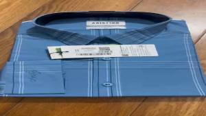 Áo Sơ Mi Xanh Kẻ Nam Aristino ALS08003 slimfit sợi tre