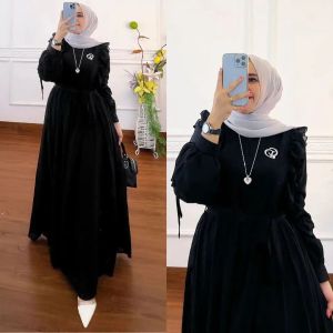BAJU POPULER ALORA DRESS BL CERUTY BABYDOLL FULL PURING LD 110 CM ZIPPER DEPAN Gamis Busui Kekinian