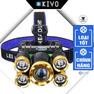 Đèn Đội Đầu 5 Bóng Cao Cấp Siêu Sáng Chiếu Xa - Đèn Led Đội Chiếu Sáng Ban Đêm Pin Trâu Chống Nước Soi Ếch Câu Cá KIVO