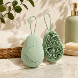 JON09 Silicone Refillable Bath Brush Body Scrubber Skin-Friendly Body Wash Brush Easy Foaming Avocado Shape Massage Brush Bath