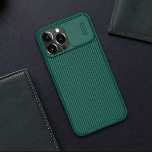 Ốp lưng chống sốc nắp trượt bảo vệ camera cho iPhone 16 15 14 13 Pro Max 14 15 16 Plus hiệu Nillkin Camshield - Viền TPU đệm khí chống sốc Lưng nhám PC