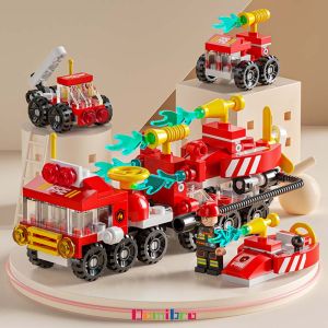 6in1 Fire Truck Building Blocks Educational Toys for Kids City Police Assembled Toys 6 Years Old