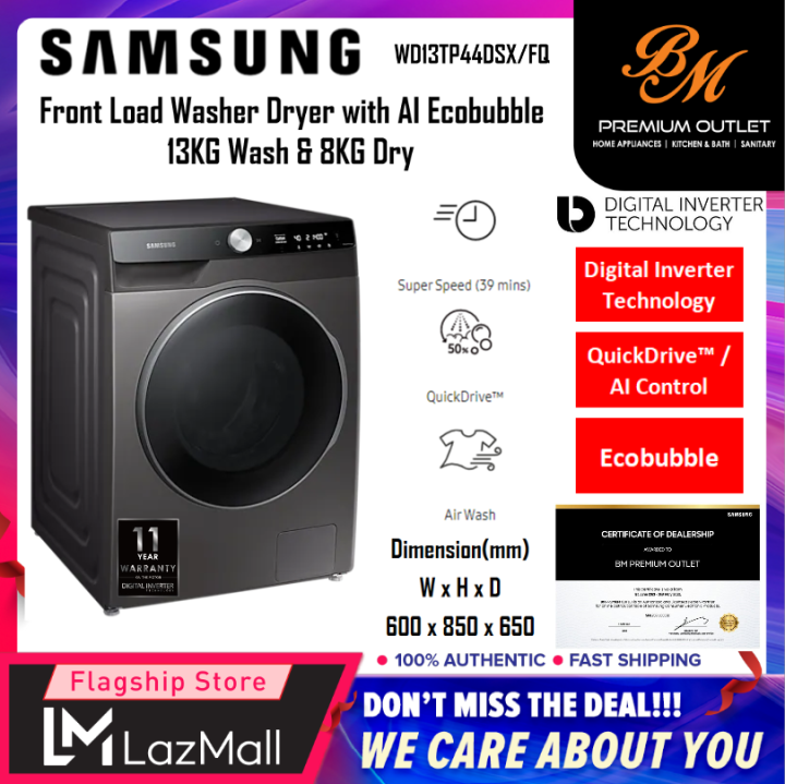 SAMSUNG 13KG/8KG FRONT LOAD WASHER DRYER WITH AI ECO BUBBLE WD13TP44DSX