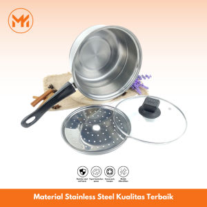MM - A064 - Panci Susu Stainless Steel 20CM + Kukus - BMW Panci Milk Pot Mpasi Steamer Panci Soup Pot Tebal - PANCI REBUS PANCI SUSU