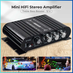 DIKIRIM CEPAT LVPIN Mini HiFi Stereo Amplifier Treble Bass Booster 12V  Power Speaker Karaoke Mic -