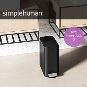 simplehuman 5 Liter / 1.3 Gallon 5L Premium Stainless Steel Bathroom Slim Profile Trash Can Brushed Stainless Steel White Matte Black Designer Bin Premium Dustbin