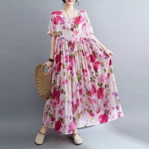 [40-100kg] cỡ lỡn in hoa Đầm rộng mùa hè của phụ nữ dân tộc