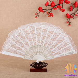 MegaMate พัดจีนพัดสไตล์วินเทจ สง่างามและคลาสสิก พัดผ้าลูกโปร่ง Lace Folding fan