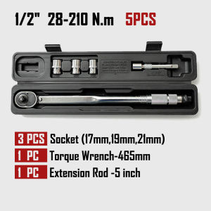 5pcs/7pcs 1/2 28-210Nm High Precision Torque Wrench Adjustable Tire Torque Key Cover Automatic Repair Pull Rod Hand Tool Kit
